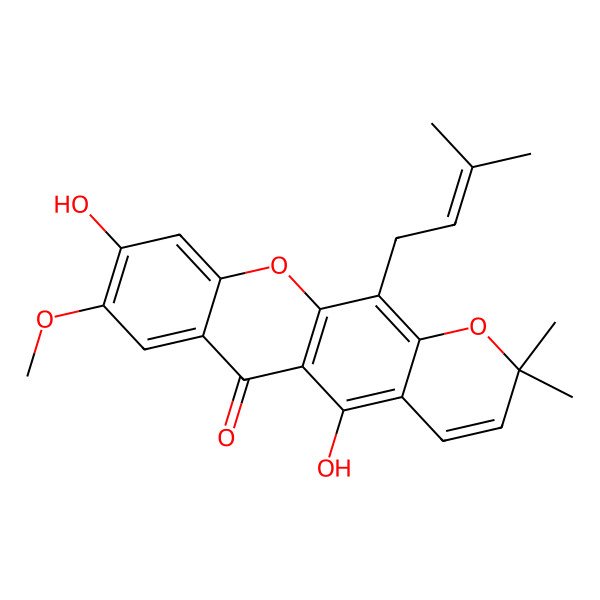 2D Structure of 5,9-Dihydroxy-8-methoxy-2,2-dimethyl-12-(3-methylbut-2-enyl)pyrano[3,2-b]xanthen-6-one