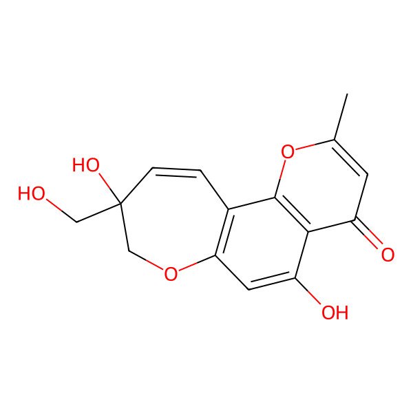2D Structure of 5,9-dihydroxy-9-(hydroxymethyl)-2-methyl-8H-pyrano[2,3-g][1]benzoxepin-4-one