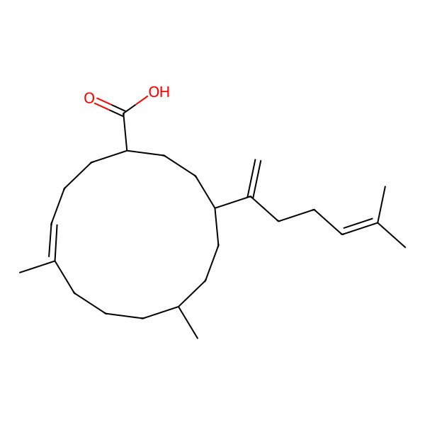 2D Structure of 5,9-Dimethyl-12-(6-methylhepta-1,5-dien-2-yl)cyclotetradec-4-ene-1-carboxylic acid