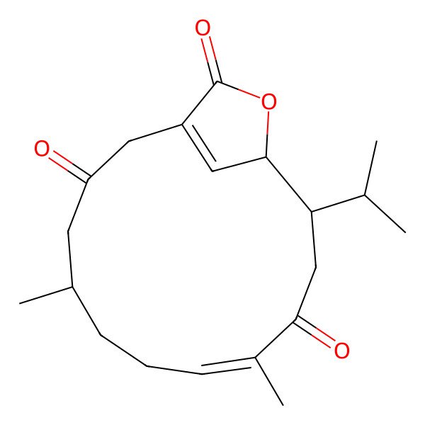 2D Structure of 5,9-Dimethyl-12-propan-2-yl-14-oxabicyclo[11.2.1]hexadeca-1(16),8-diene-3,10,15-trione