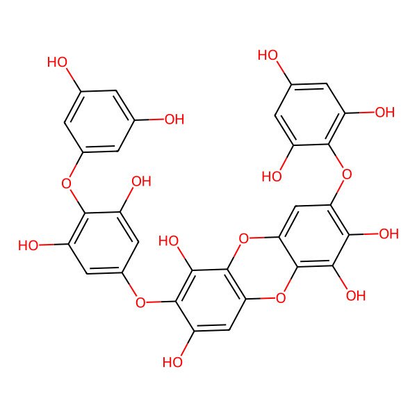 2D Structure of 7-[4-(3,5-Dihydroxyphenoxy)-3,5-dihydroxyphenoxy]-3-(2,4,6-trihydroxyphenoxy)dibenzo-p-dioxin-1,2,6,8-tetrol