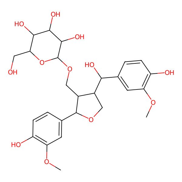 2D Structure of (2R,3R,4S,5S,6R)-2-[[(2S,3R,4S)-4-[(R)-hydroxy-(4-hydroxy-3-methoxyphenyl)methyl]-2-(4-hydroxy-3-methoxyphenyl)oxolan-3-yl]methoxy]-6-(hydroxymethyl)oxane-3,4,5-triol
