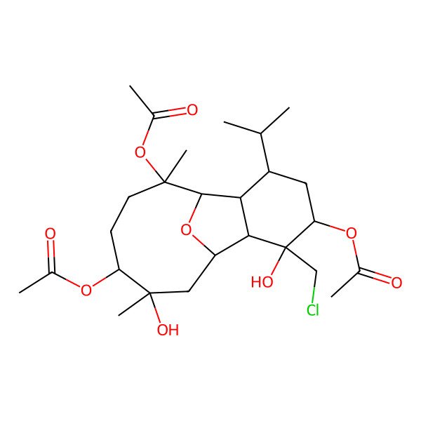 2D Structure of [(1R,2R,3R,5S,6R,7S,8R,10S,11S,14R)-5,14-diacetyloxy-6-(chloromethyl)-6,10-dihydroxy-10,14-dimethyl-3-propan-2-yl-15-oxatricyclo[6.6.1.02,7]pentadecan-11-yl] acetate