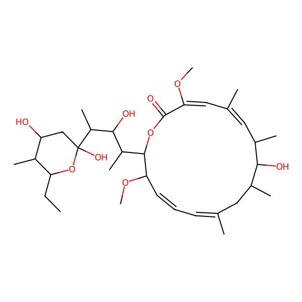2D Structure of (3Z,5E,9R,11E,13E,15S)-16-[4-[(5R)-6-ethyl-2,4-dihydroxy-5-methyloxan-2-yl]-3-hydroxypentan-2-yl]-8-hydroxy-3,15-dimethoxy-5,7,9,11-tetramethyl-1-oxacyclohexadeca-3,5,11,13-tetraen-2-one