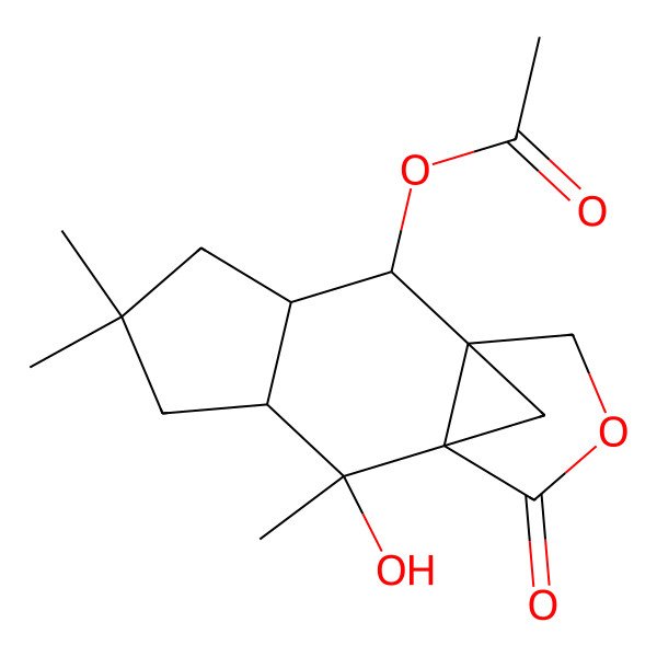 2D Structure of [(1R,2S,3R,7S,8S,9R)-8-hydroxy-5,5,8-trimethyl-10-oxo-11-oxatetracyclo[7.3.1.01,9.03,7]tridecan-2-yl] acetate