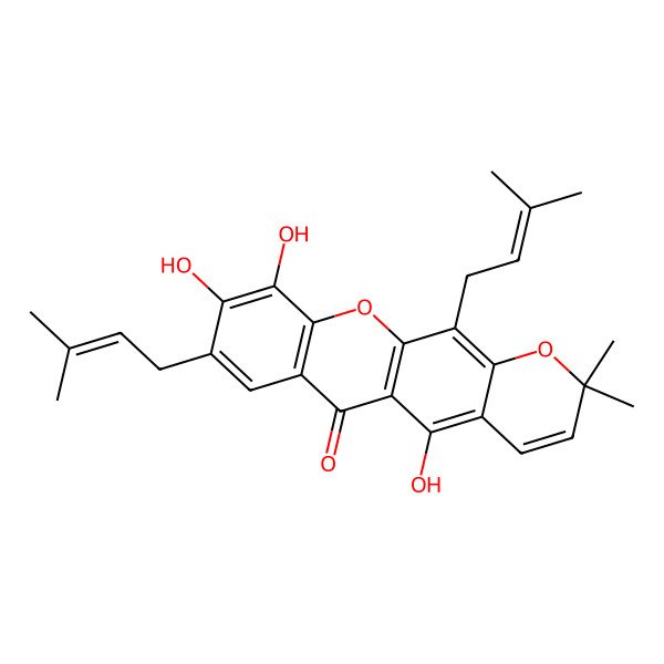 2D Structure of 5,9,10-Trihydroxy-2,2-dimethyl-8,12-bis(3-methylbut-2-enyl)pyrano[3,2-b]xanthen-6-one