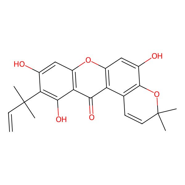 2D Structure of 5,9,11-Trihydroxy-3,3-dimethyl-10-(2-methylbut-3-en-2-yl)pyrano[3,2-a]xanthen-12-one