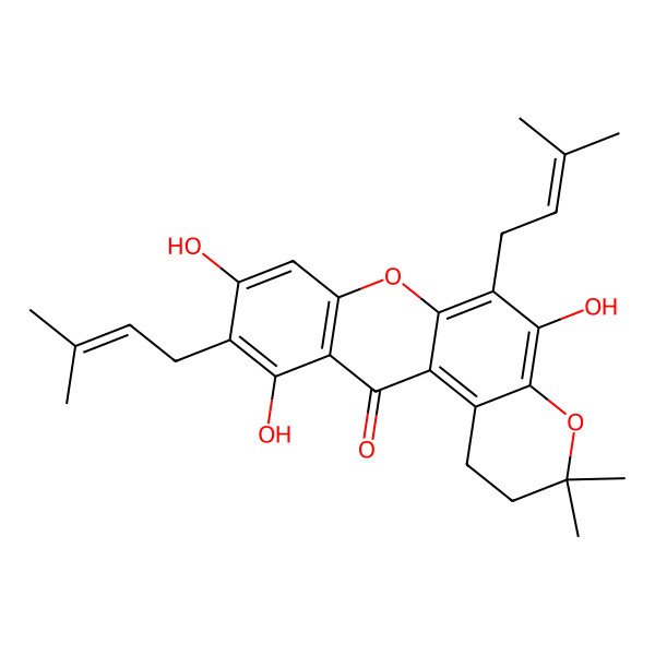 2D Structure of 5,9,11-Trihydroxy-3,3-dimethyl-6,10-bis(3-methylbut-2-enyl)-1,2-dihydropyrano[3,2-a]xanthen-12-one
