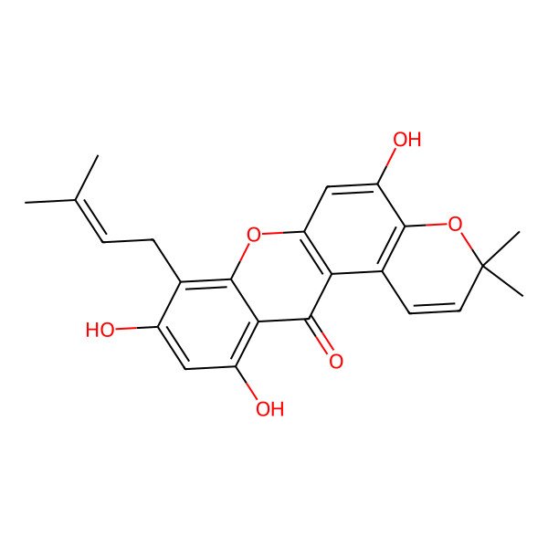 2D Structure of 5,9,11-Trihydroxy-3,3-dimethyl-8-(3-methyl-2-butenyl) pyrano[3,2-a]xanthen-12(3h)-one