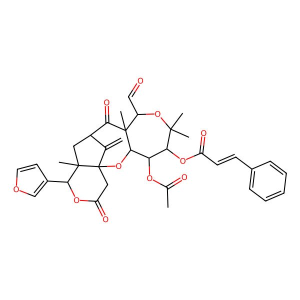 2D Structure of [(1S,3R,4S,5R,8S,11S,13S,14S)-4-acetyloxy-8-formyl-14-(furan-3-yl)-6,6,9,13-tetramethyl-18-methylidene-10,16-dioxo-2,7,15-trioxatetracyclo[9.6.1.01,13.03,9]octadecan-5-yl] (E)-3-phenylprop-2-enoate