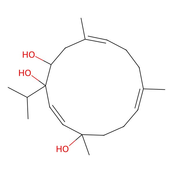 2D Structure of 5,9,13-Trimethyl-2-propan-2-ylcyclotetradeca-3,8,12-triene-1,2,5-triol