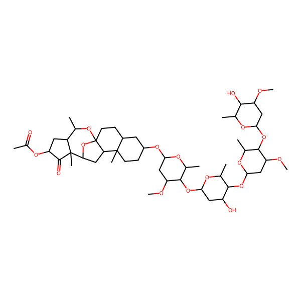 2D Structure of [6-[5-[4-Hydroxy-5-[5-(5-hydroxy-4-methoxy-6-methyloxan-2-yl)oxy-4-methoxy-6-methyloxan-2-yl]oxy-6-methyloxan-2-yl]oxy-4-methoxy-6-methyloxan-2-yl]oxy-9,13,18-trimethyl-14-oxo-19,20-dioxapentacyclo[10.7.1.01,10.04,9.013,17]icosan-15-yl] acetate