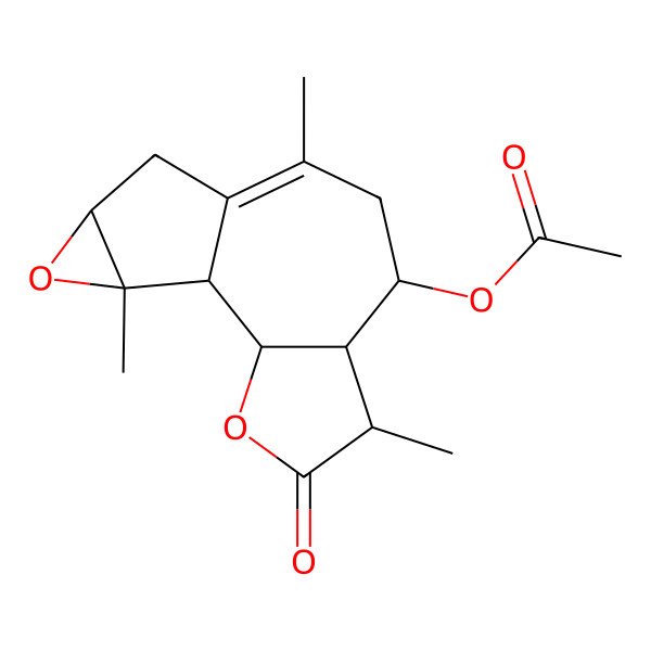 2D Structure of (5,9,14-Trimethyl-4-oxo-3,13-dioxatetracyclo[8.4.0.02,6.012,14]tetradec-9-en-7-yl) acetate