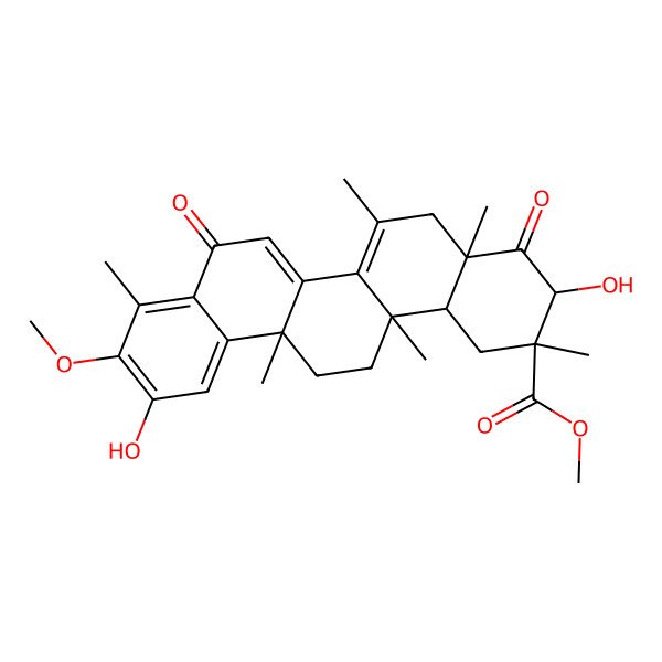 2D Structure of Methyl 3,11-dihydroxy-10-methoxy-2,4a,6,6a,9,14a-hexamethyl-4,8-dioxo-1,3,5,13,14,14b-hexahydropicene-2-carboxylate