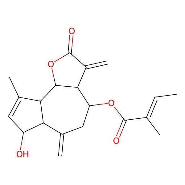 2D Structure of [(3aR,4R,6aR,7R,9aR,9bR)-7-hydroxy-9-methyl-3,6-dimethylidene-2-oxo-4,5,6a,7,9a,9b-hexahydro-3aH-azuleno[4,5-b]furan-4-yl] (Z)-2-methylbut-2-enoate
