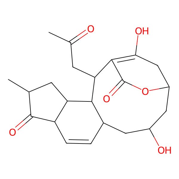 2D Structure of 13,18-Dihydroxy-6-methyl-2-(2-oxopropyl)-16-oxatetracyclo[13.2.2.03,11.04,8]nonadeca-1(18),9-diene-7,17-dione