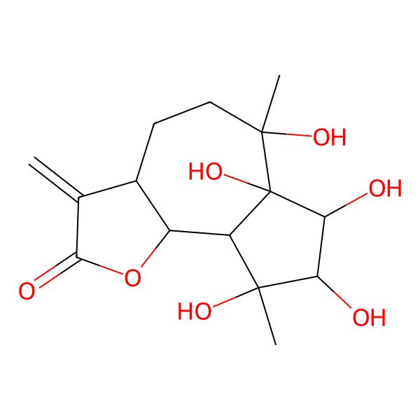 2D Structure of (3aS,6R,6aR,7S,8R,9R,9aS,9bR)-6,6a,7,8,9-pentahydroxy-6,9-dimethyl-3-methylidene-4,5,7,8,9a,9b-hexahydro-3aH-azuleno[4,5-b]furan-2-one
