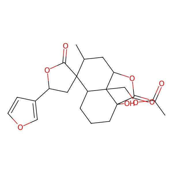 2D Structure of [5'-(Furan-3-yl)-4-hydroxy-10-methyl-2',3-dioxospiro[2-oxatricyclo[6.3.1.04,12]dodecane-9,3'-oxolane]-12-yl]methyl acetate