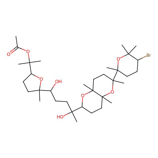 2D Structure of 2-[(5R)-5-[(4S)-4-[(2R,6R,8aR)-2-(5-bromo-2,6,6-trimethyloxan-2-yl)-2,4a,8a-trimethyl-4,6,7,8-tetrahydro-3H-pyrano[3,2-b]pyran-6-yl]-1,4-dihydroxypentyl]-5-methyloxolan-2-yl]propan-2-yl acetate