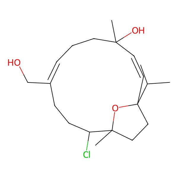 2D Structure of (1S,4R,11S,12S)-11-chloro-8-(hydroxymethyl)-4,12-dimethyl-1-propan-2-yl-15-oxabicyclo[10.2.1]pentadeca-2,7-dien-4-ol