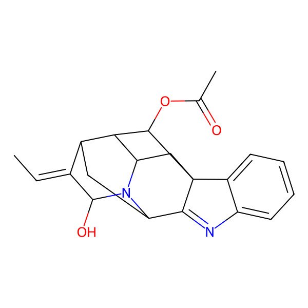 2D Structure of (13-Ethylidene-14-hydroxy-8,15-diazahexacyclo[14.2.1.01,9.02,7.010,15.012,17]nonadeca-2,4,6,8-tetraen-18-yl) acetate