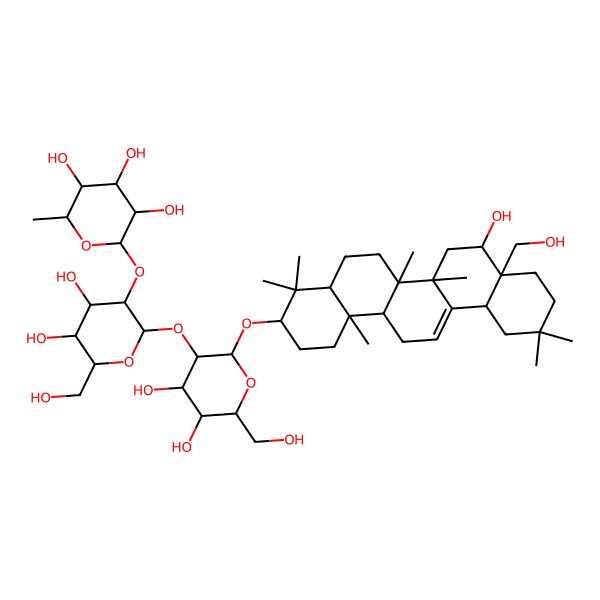 2D Structure of 2-[2-[4,5-Dihydroxy-2-[[8-hydroxy-8a-(hydroxymethyl)-4,4,6a,6b,11,11,14b-heptamethyl-1,2,3,4a,5,6,7,8,9,10,12,12a,14,14a-tetradecahydropicen-3-yl]oxy]-6-(hydroxymethyl)oxan-3-yl]oxy-4,5-dihydroxy-6-(hydroxymethyl)oxan-3-yl]oxy-6-methyloxane-3,4,5-triol