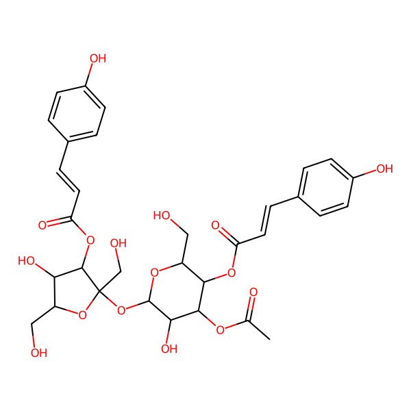 2D Structure of [(2R,3R,4R,5R,6R)-4-acetyloxy-5-hydroxy-6-[(2S,3S,4R,5R)-4-hydroxy-2,5-bis(hydroxymethyl)-3-[(E)-3-(4-hydroxyphenyl)prop-2-enoyl]oxyoxolan-2-yl]oxy-2-(hydroxymethyl)oxan-3-yl] (E)-3-(4-hydroxyphenyl)prop-2-enoate