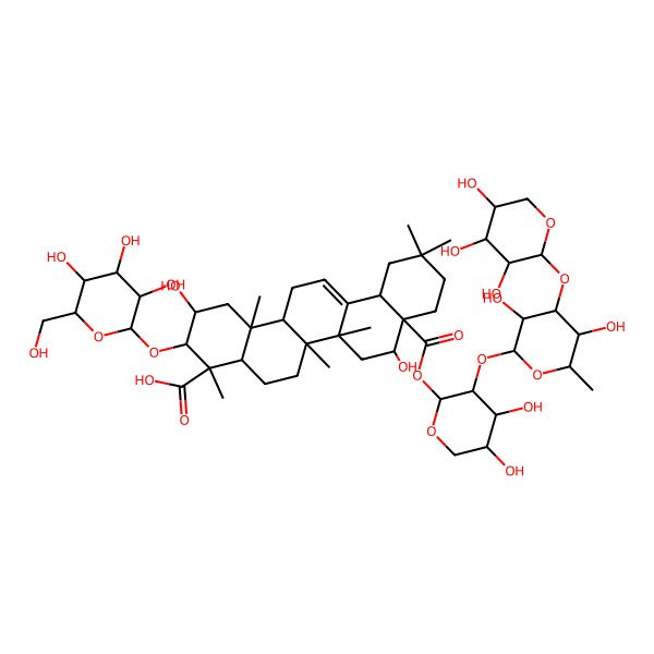 2D Structure of (2S,3R,4S,4aR,6aR,6bS,8R,8aR,12aS,14aR,14bR)-8a-[(2S,3R,4S,5S)-3-[(2S,3R,4R,5S,6S)-3,5-dihydroxy-6-methyl-4-[(2S,3R,4S,5S)-3,4,5-trihydroxyoxan-2-yl]oxyoxan-2-yl]oxy-4,5-dihydroxyoxan-2-yl]oxycarbonyl-2,8-dihydroxy-4,6a,6b,11,11,14b-hexamethyl-3-[(2R,3R,4S,5S,6R)-3,4,5-trihydroxy-6-(hydroxymethyl)oxan-2-yl]oxy-1,2,3,4a,5,6,7,8,9,10,12,12a,14,14a-tetradecahydropicene-4-carboxylic acid