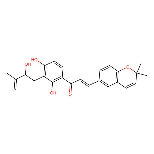 2D Structure of (E)-1-[2,4-dihydroxy-3-[(2S)-2-hydroxy-3-methylbut-3-enyl]phenyl]-3-(2,2-dimethylchromen-6-yl)prop-2-en-1-one