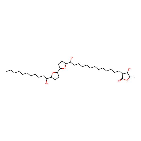 2D Structure of 4-Hydroxy-3-[13-hydroxy-13-[5-[5-(1-hydroxyundecyl)oxolan-2-yl]oxolan-2-yl]tridecyl]-5-methyloxolan-2-one