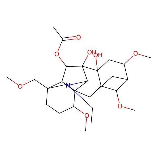 2D Structure of [(1S,2R,3R,4S,5R,6S,8R,9S,10S,13S,16S,17R,18S)-11-ethyl-8,9-dihydroxy-4,6,16-trimethoxy-13-(methoxymethyl)-11-azahexacyclo[7.7.2.12,5.01,10.03,8.013,17]nonadecan-18-yl] acetate