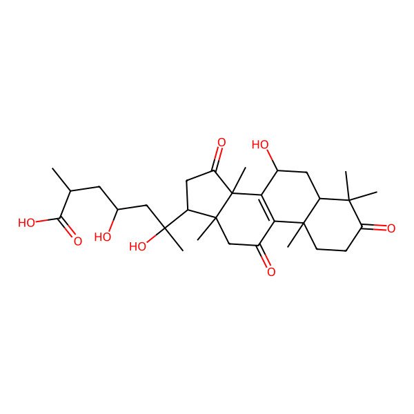 2D Structure of 4,6-Dihydroxy-6-(7-hydroxy-4,4,10,13,14-pentamethyl-3,11,15-trioxo-1,2,5,6,7,12,16,17-octahydrocyclopenta[a]phenanthren-17-yl)-2-methylheptanoic acid