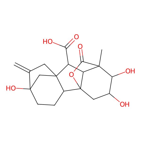 2D Structure of 5,12,13-Trihydroxy-11-methyl-6-methylidene-16-oxo-15-oxapentacyclo[9.3.2.15,8.01,10.02,8]heptadecane-9-carboxylic acid