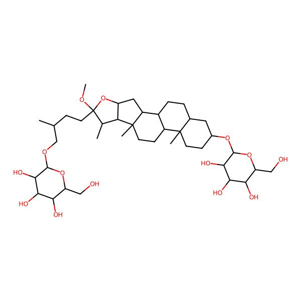 2D Structure of (2R,3S,4S,5R,6R)-2-(hydroxymethyl)-6-[(2S)-4-[(1R,2S,4S,6R,7S,8R,9S,12S,13S,16S,18R)-6-methoxy-7,9,13-trimethyl-16-[(2R,3R,4S,5S,6R)-3,4,5-trihydroxy-6-(hydroxymethyl)oxan-2-yl]oxy-5-oxapentacyclo[10.8.0.02,9.04,8.013,18]icosan-6-yl]-2-methylbutoxy]oxane-3,4,5-triol