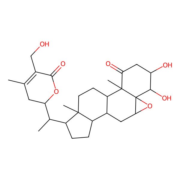 2D Structure of 5,6-Dihydroxy-15-[1-[5-(hydroxymethyl)-4-methyl-6-oxo-2,3-dihydropyran-2-yl]ethyl]-2,16-dimethyl-8-oxapentacyclo[9.7.0.02,7.07,9.012,16]octadecan-3-one