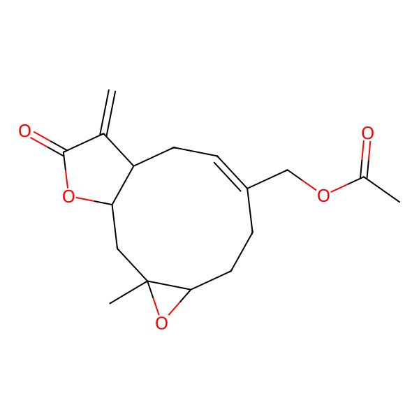 2D Structure of [(1S,3S,5R,8E,11R)-3-methyl-12-methylidene-13-oxo-4,14-dioxatricyclo[9.3.0.03,5]tetradec-8-en-8-yl]methyl acetate
