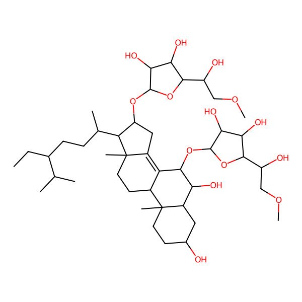 2D Structure of (2R,3R,4R,5S)-2-[[(3R,5S,6S,7R,9R,10R,13R,16R,17R)-7-[(2R,3R,4R,5S)-3,4-dihydroxy-5-[(1S)-1-hydroxy-2-methoxyethyl]oxolan-2-yl]oxy-17-[(2R)-5-ethyl-6-methylheptan-2-yl]-3,6-dihydroxy-10,13-dimethyl-2,3,4,5,6,7,9,11,12,15,16,17-dodecahydro-1H-cyclopenta[a]phenanthren-16-yl]oxy]-5-[(1S)-1-hydroxy-2-methoxyethyl]oxolane-3,4-diol