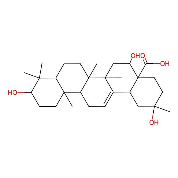 2D Structure of (2S,4aR,5S,6aR,6aS,6bR,8aR,10S,12aR,14bS)-2,5,10-trihydroxy-2,6a,6b,9,9,12a-hexamethyl-1,3,4,5,6,6a,7,8,8a,10,11,12,13,14b-tetradecahydropicene-4a-carboxylic acid