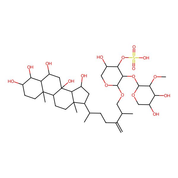 2D Structure of [(2R,3S,4R,5R)-3-[(2S,3R,4S,5R)-4,5-dihydroxy-3-methoxyoxan-2-yl]oxy-5-hydroxy-2-[(2R,6R)-2-methyl-3-methylidene-6-[(3S,4R,5S,6S,8S,9R,10S,13R,14S,15R,17R)-3,4,6,8,15-pentahydroxy-10,13-dimethyl-1,2,3,4,5,6,7,9,11,12,14,15,16,17-tetradecahydrocyclopenta[a]phenanthren-17-yl]heptoxy]oxan-4-yl] hydrogen sulfate