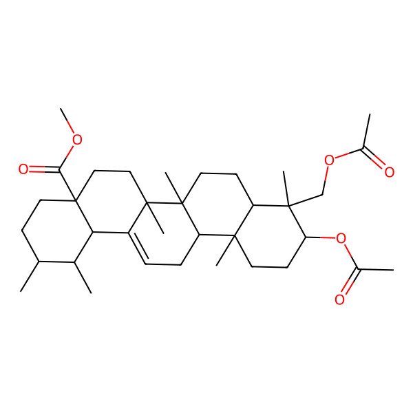 2D Structure of methyl (1S,2R,4aS,6aR,6aS,6bR,8aR,9R,10S,12aR,14bS)-10-acetyloxy-9-(acetyloxymethyl)-1,2,6a,6b,9,12a-hexamethyl-2,3,4,5,6,6a,7,8,8a,10,11,12,13,14b-tetradecahydro-1H-picene-4a-carboxylate