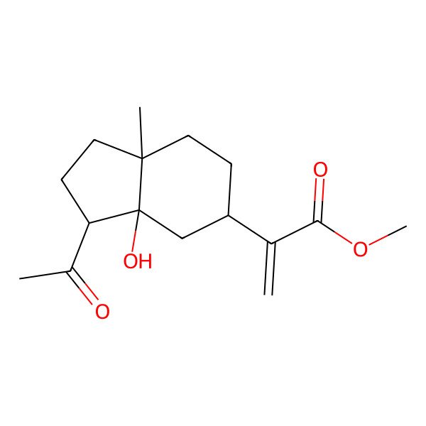 2D Structure of methyl 2-[(3R,3aS,5R,7aS)-3-acetyl-3a-hydroxy-7a-methyl-2,3,4,5,6,7-hexahydro-1H-inden-5-yl]prop-2-enoate
