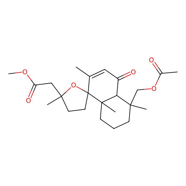 2D Structure of methyl 2-[(2'S,4R,4aS,8R,8aS)-4-(acetyloxymethyl)-2',4,7,8a-tetramethyl-5-oxospiro[1,2,3,4a-tetrahydronaphthalene-8,5'-oxolane]-2'-yl]acetate