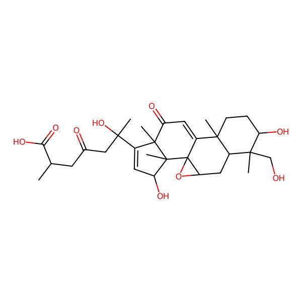2D Structure of 6-[7,17-Dihydroxy-6-(hydroxymethyl)-6,10,14,18-tetramethyl-13-oxo-2-oxapentacyclo[9.7.0.01,3.05,10.014,18]octadeca-11,15-dien-15-yl]-6-hydroxy-2-methyl-4-oxoheptanoic acid