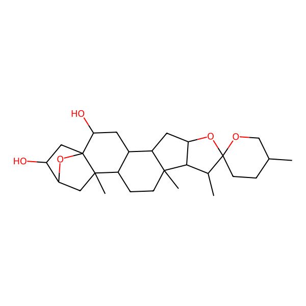 2D Structure of 5',10,12,16-Tetramethylspiro[8,21-dioxahexacyclo[16.2.1.01,16.04,15.05,12.07,11]henicosane-9,2'-oxane]-2,19-diol