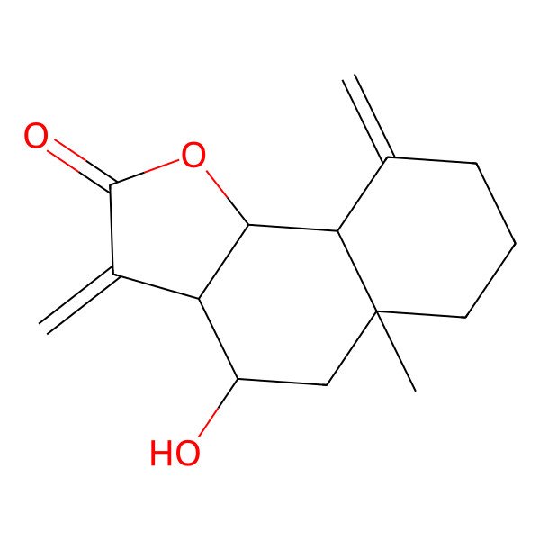 2D Structure of (3aR,4S,5aR,9aS,9bR)-4-hydroxy-5a-methyl-3,9-dimethylidene-3a,4,5,6,7,8,9a,9b-octahydrobenzo[g][1]benzofuran-2-one