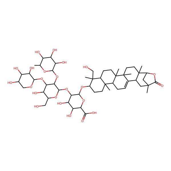 2D Structure of (2S,3S,4S,5R,6R)-3,4-dihydroxy-5-[(2S,3R,4S,5R,6R)-5-hydroxy-6-(hydroxymethyl)-3-[(2S,3R,4R,5R,6S)-3,4,5-trihydroxy-6-methyloxan-2-yl]oxy-4-[(2S,3R,4S,5R)-3,4,5-trihydroxyoxan-2-yl]oxyoxan-2-yl]oxy-6-[[(1R,2R,5S,6R,9R,10S,11S,14S,15R,19S,21R)-10-(hydroxymethyl)-2,5,6,10,14,21-hexamethyl-22-oxo-23-oxahexacyclo[19.2.1.02,19.05,18.06,15.09,14]tetracos-17-en-11-yl]oxy]oxane-2-carboxylic acid