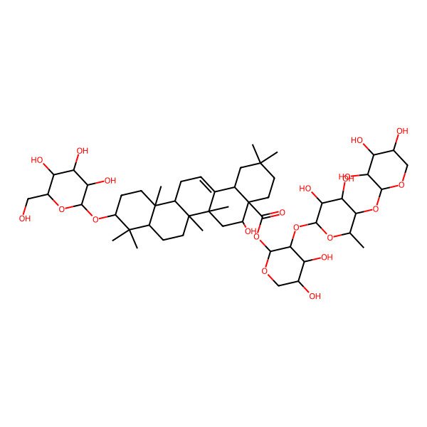 2D Structure of [(2R,3S,4S,5S)-3-[(2S,3R,4S,5R,6S)-3,4-dihydroxy-6-methyl-5-[(2S,3R,4S,5R)-3,4,5-trihydroxyoxan-2-yl]oxyoxan-2-yl]oxy-4,5-dihydroxyoxan-2-yl] (4aR,5R,6aR,6aS,6bR,8aR,10S,12aR,14bS)-5-hydroxy-2,2,6a,6b,9,9,12a-heptamethyl-10-[(2R,3R,4S,5S,6R)-3,4,5-trihydroxy-6-(hydroxymethyl)oxan-2-yl]oxy-1,3,4,5,6,6a,7,8,8a,10,11,12,13,14b-tetradecahydropicene-4a-carboxylate
