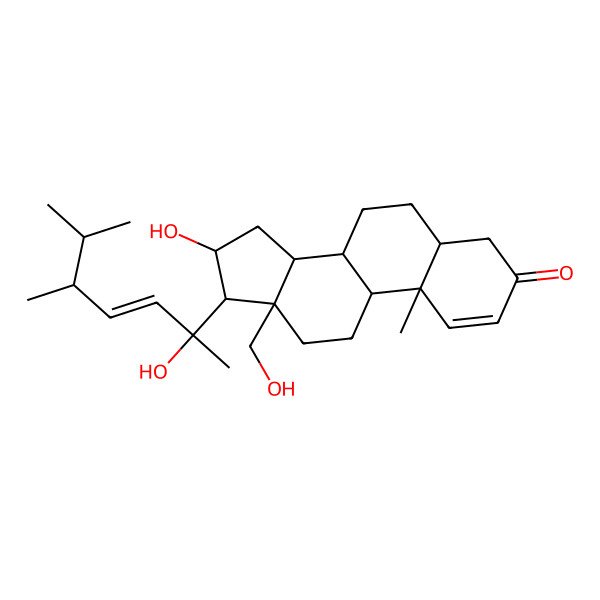 2D Structure of (5S,8R,9S,10R,13R,14S,16S,17R)-16-hydroxy-17-[(E,2S,5R)-2-hydroxy-5,6-dimethylhept-3-en-2-yl]-13-(hydroxymethyl)-10-methyl-4,5,6,7,8,9,11,12,14,15,16,17-dodecahydrocyclopenta[a]phenanthren-3-one