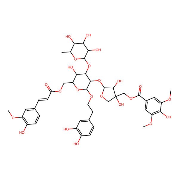 2D Structure of [(3S,4R,5S)-5-[(2R,3R,4S,5R,6R)-2-[2-(3,4-dihydroxyphenyl)ethoxy]-5-hydroxy-6-[[(E)-3-(4-hydroxy-3-methoxyphenyl)prop-2-enoyl]oxymethyl]-4-[(2S,3R,4R,5R,6S)-3,4,5-trihydroxy-6-methyloxan-2-yl]oxyoxan-3-yl]oxy-3,4-dihydroxyoxolan-3-yl]methyl 4-hydroxy-3,5-dimethoxybenzoate