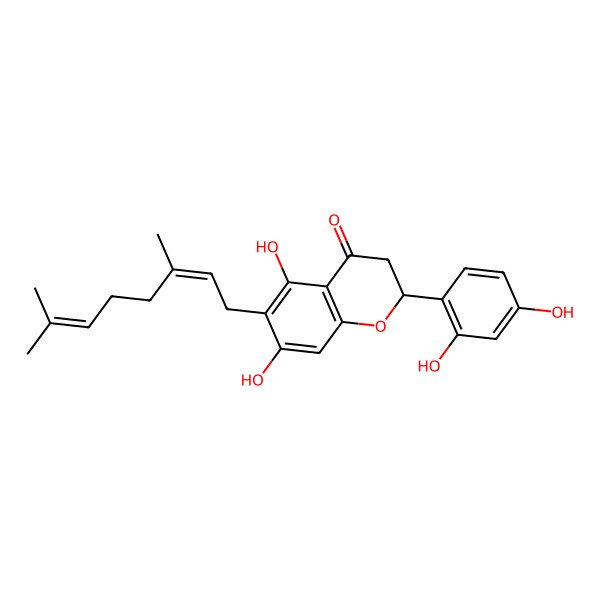 2D Structure of (2S)-2-(2,4-dihydroxyphenyl)-6-[(2E)-3,7-dimethylocta-2,6-dienyl]-5,7-dihydroxy-2,3-dihydrochromen-4-one